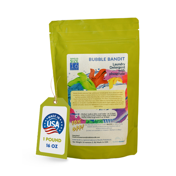 Sampler Size - Bubble Bandit Laundry Detergent Powder with Phosphates. 16 loads in a 1 pound bag.