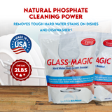 Glass Magic Dishwasher Cleaner With Natural Phosphates- 2 Bags (4 ib) Boosts your "phosphate free" gels, pods and liquid detergents. New stock available March 23.
